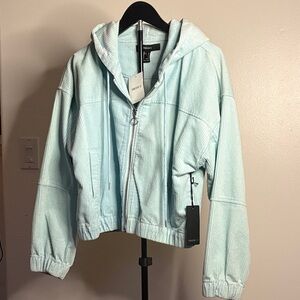 Forever 21 Cropped Corduroy Drawstring Hooded Casual Jacket